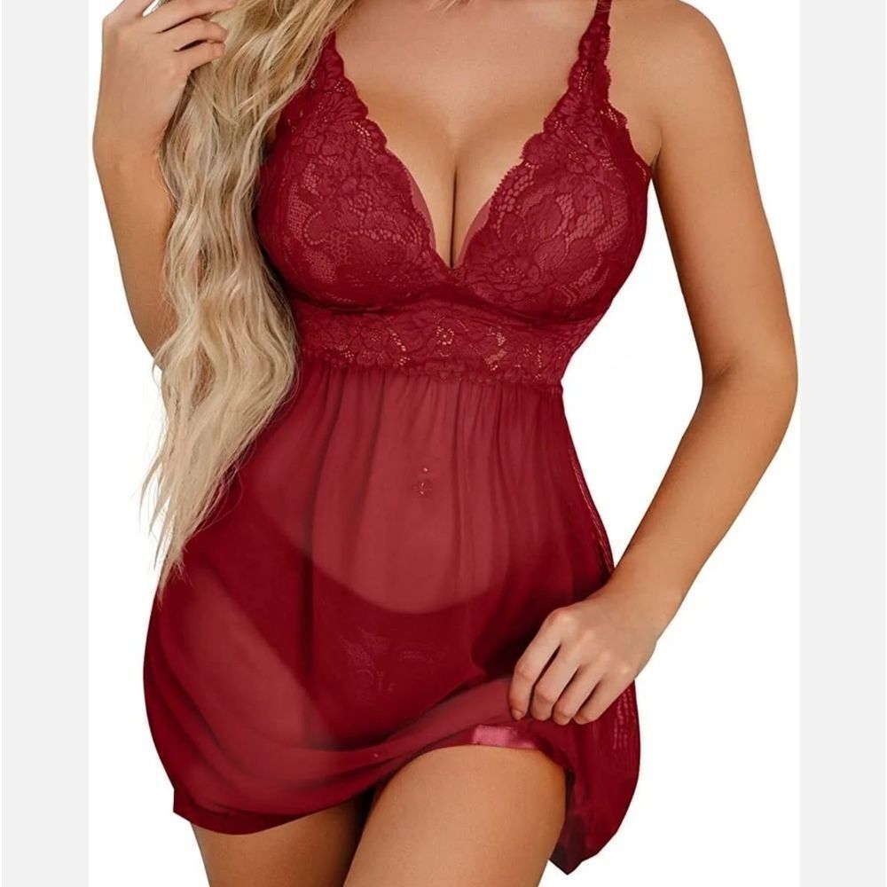Sexy Lingerie for Women Flower Lace Badydoll Sleepwear Teddy V Neck Pajamas Gift